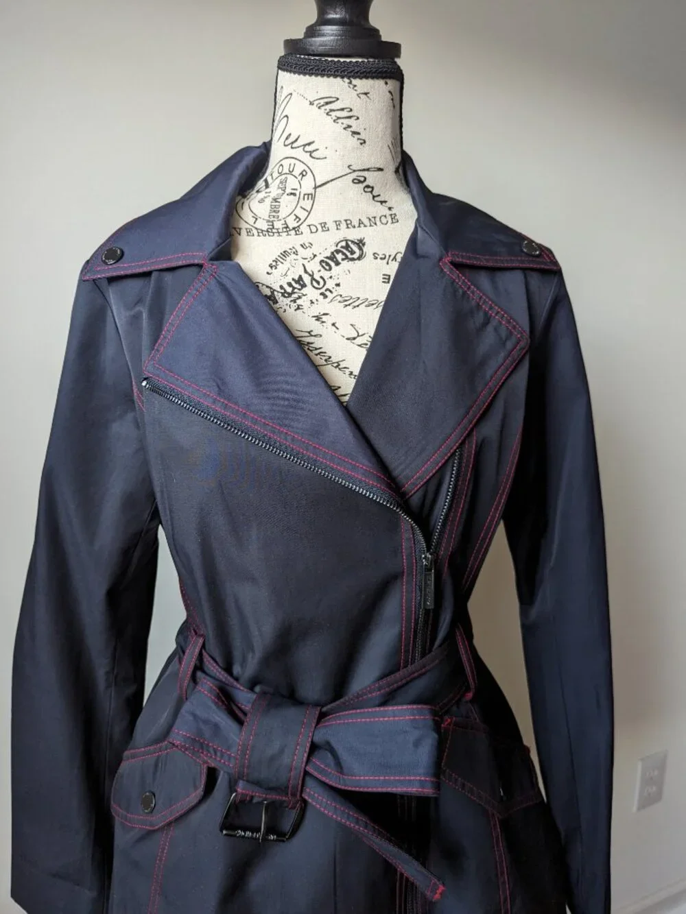 Michael Kors Asymmetrical Zip Trench Coat in Dark Navy S